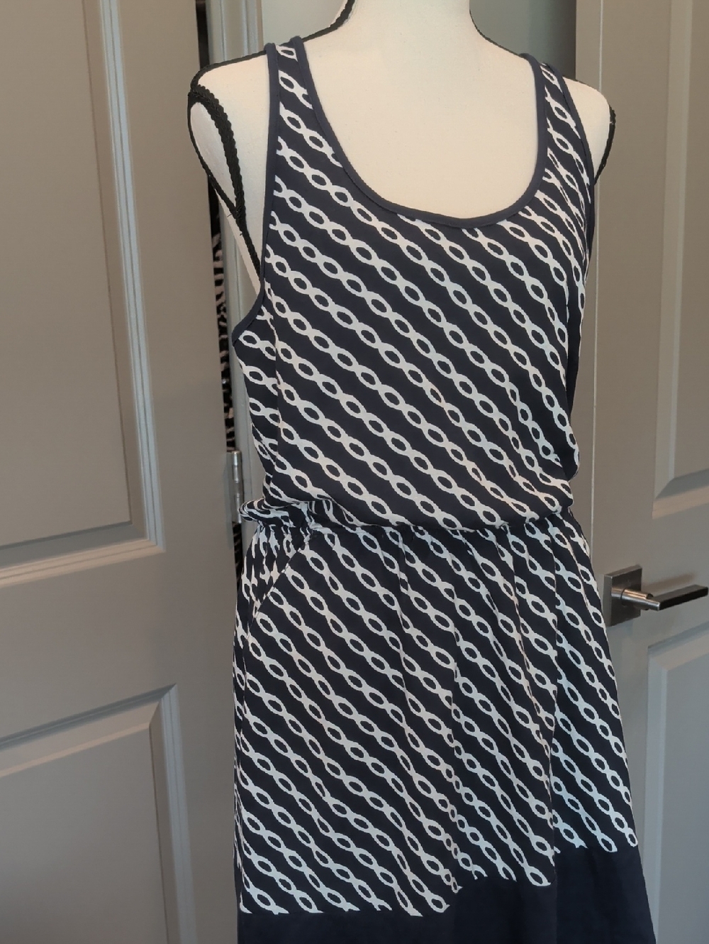 GAP Navy & White Chain-Print Midi Dress